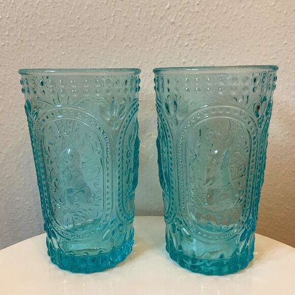Easter Bunny Embossed Hobnail Victorian Heavy Drinking Glasses Set 4 Blue New - Picture 16 of 16